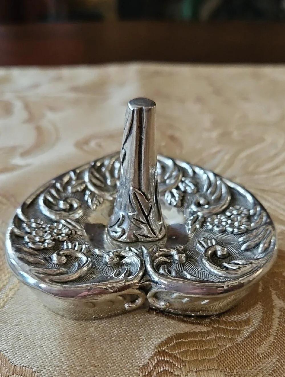 Vintage 1992 Godinger Silver Plated Heart Ring Holder - Ornate Floral
